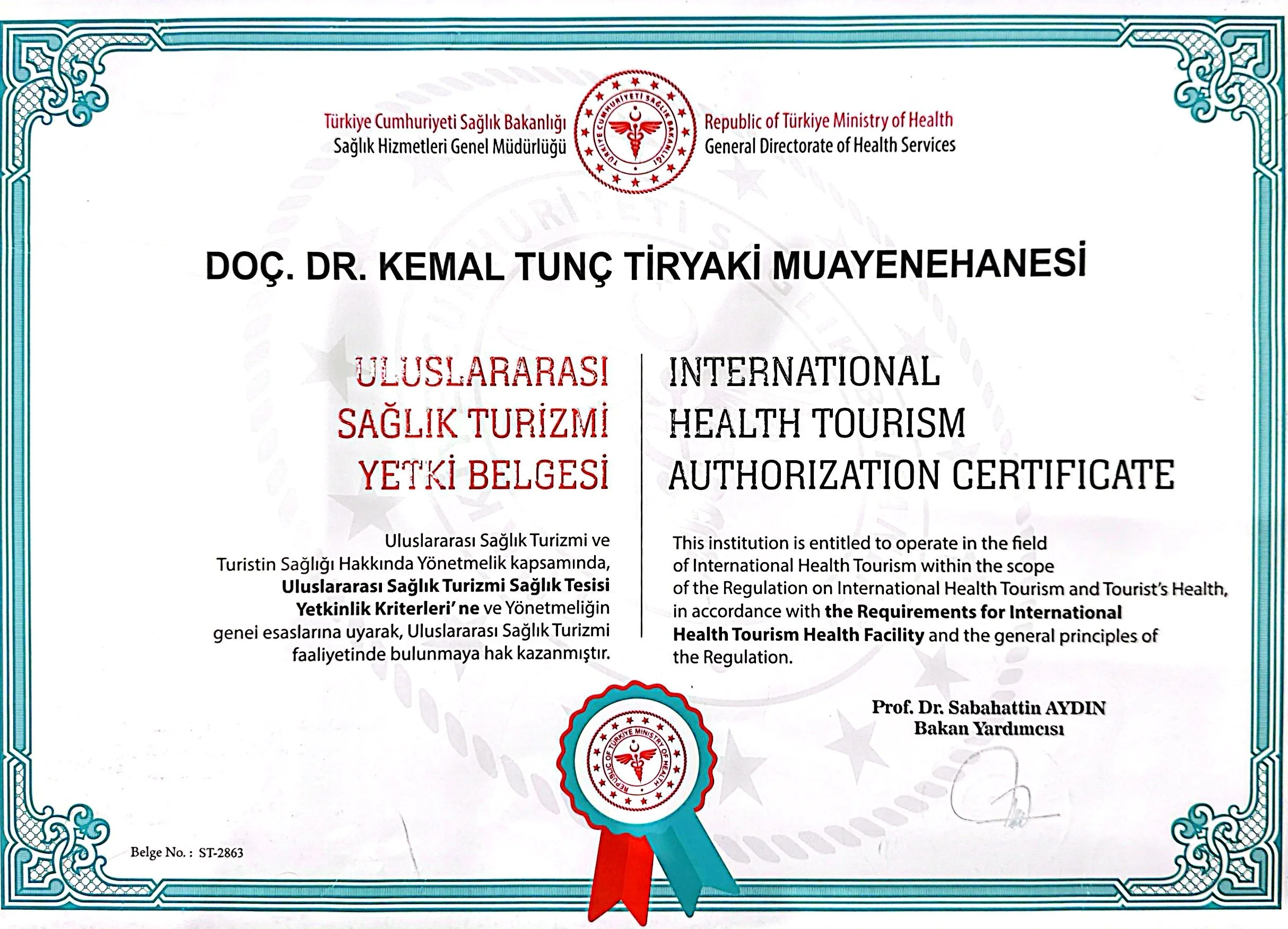 Sağlık Turizmi Yetki Belgesi