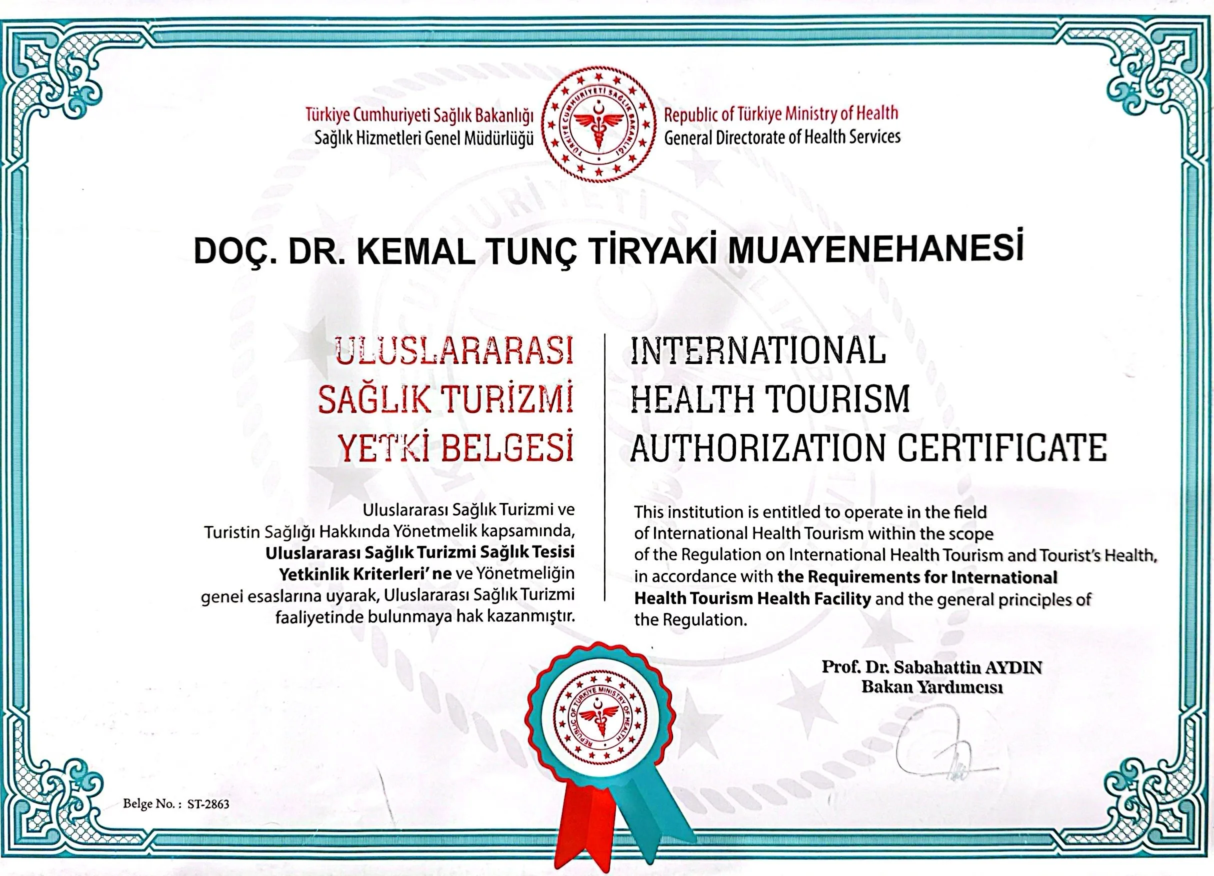 Sağlık Turizmi Yetki Belgesi